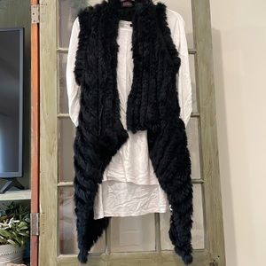 Kelli Kouri Leather. Black Rabbit fur knit vest. Ladies size Medium